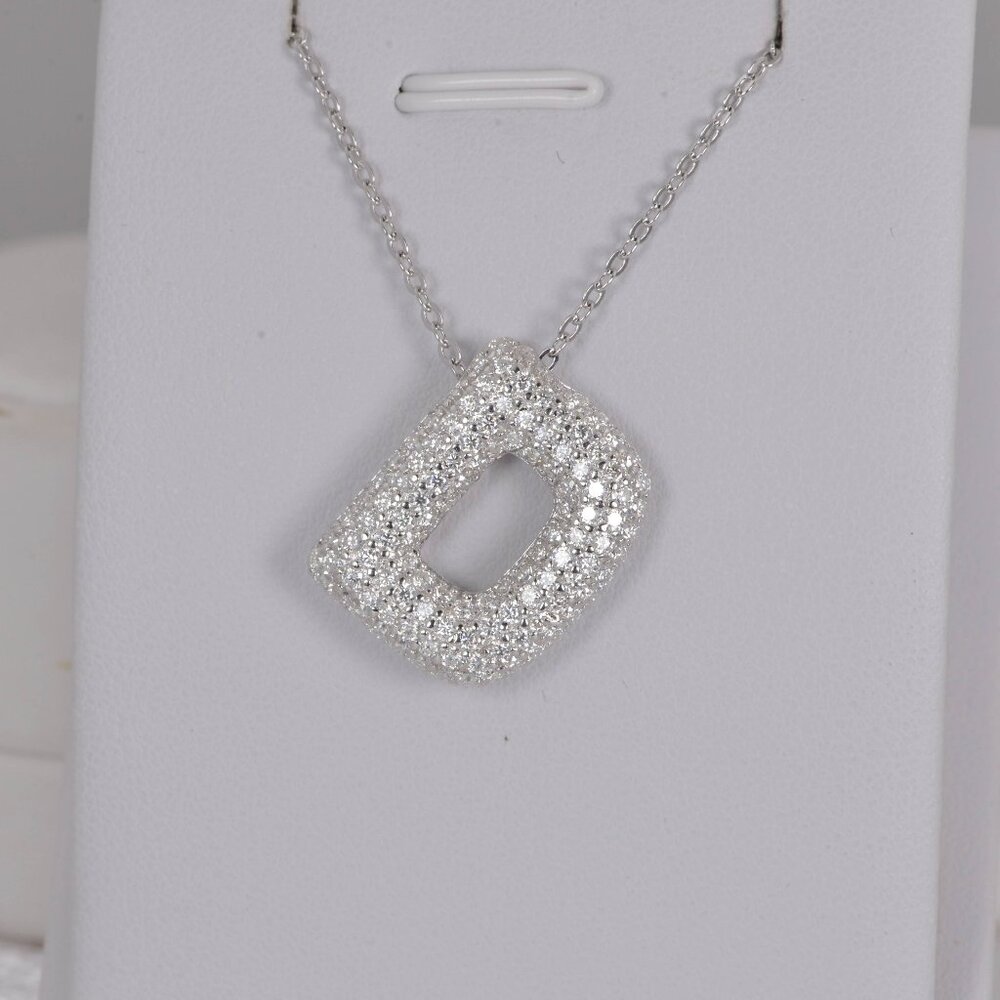Gra Certified all Moissanite Bubble "D" Initial Pendant 925 Sterling Silver